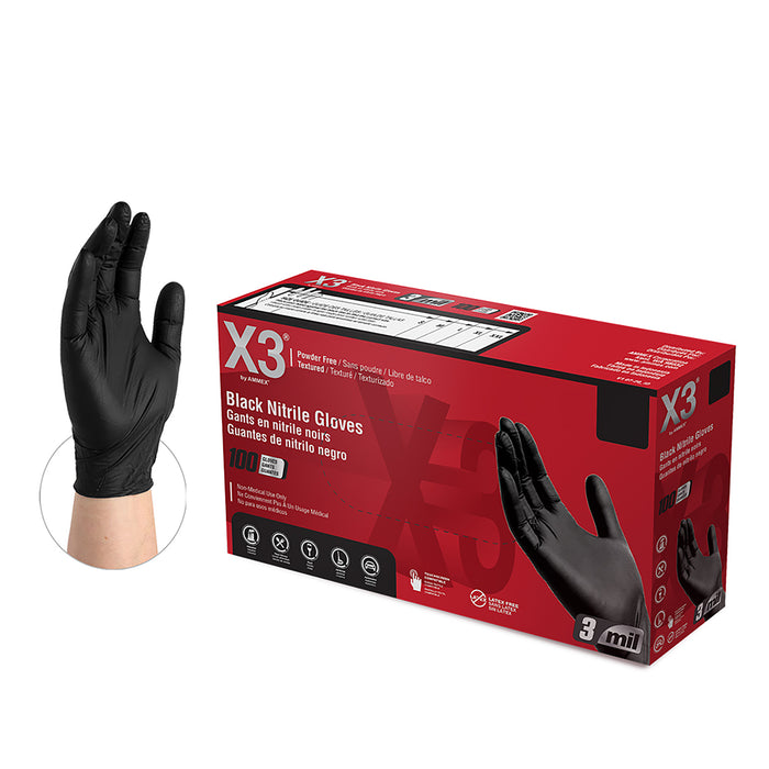 X3® Industrial Black Nitrile Gloves - 3 mil