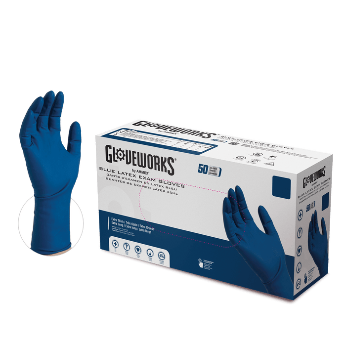 Gloveworks® Exam Blue Latex Gloves - 14 mil