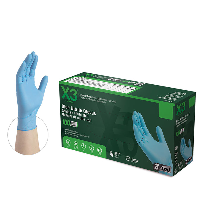 X3® Industrial Blue Nitrile Gloves